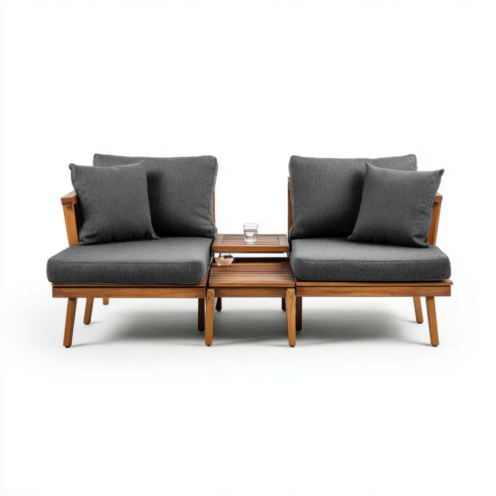 Divano a due posti da esterno in legno 160x80x75 cm – Grigio Scuro – Design moderno