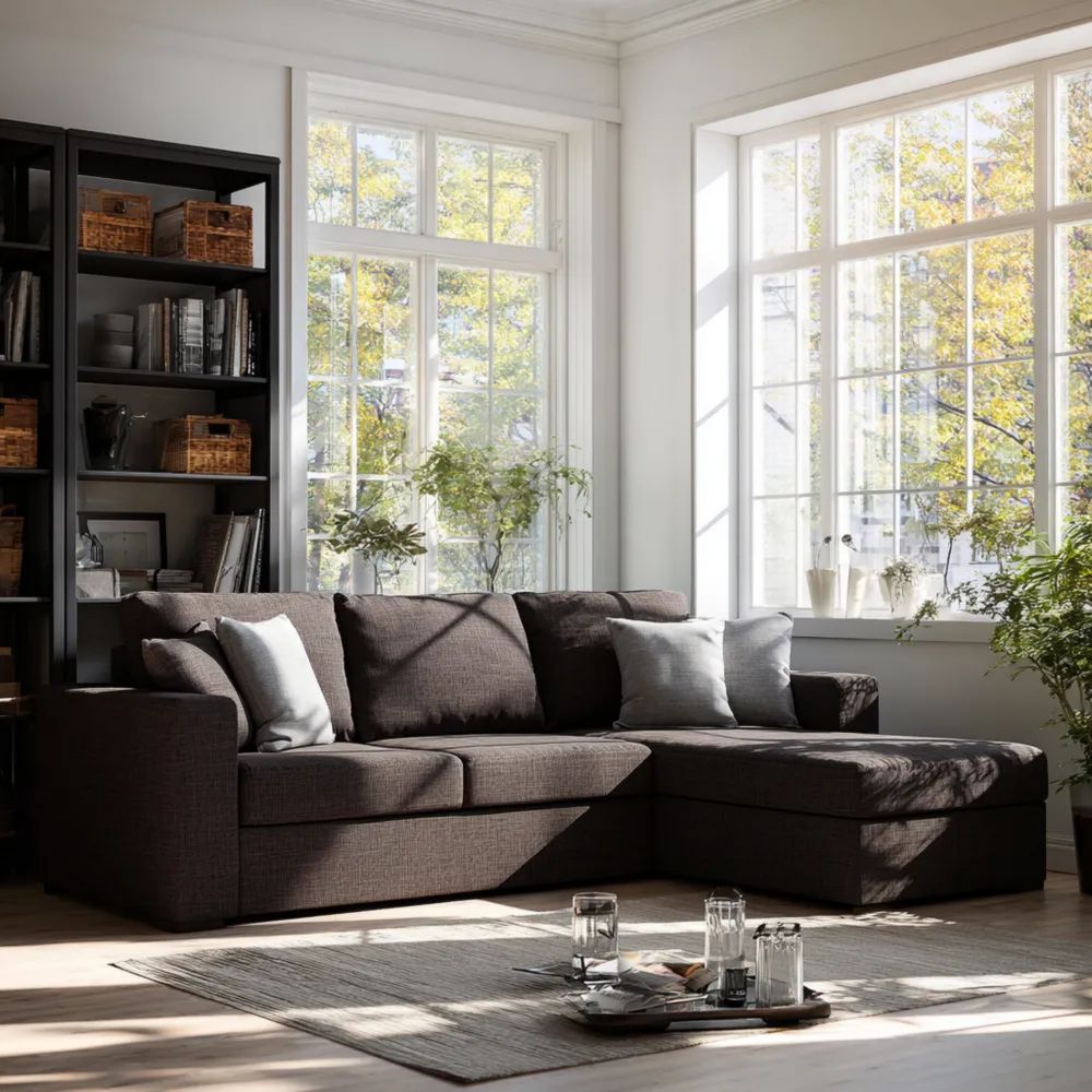 Divano ad angolo in tessuto 250x150x80 cm – Marrone – Design Moderno