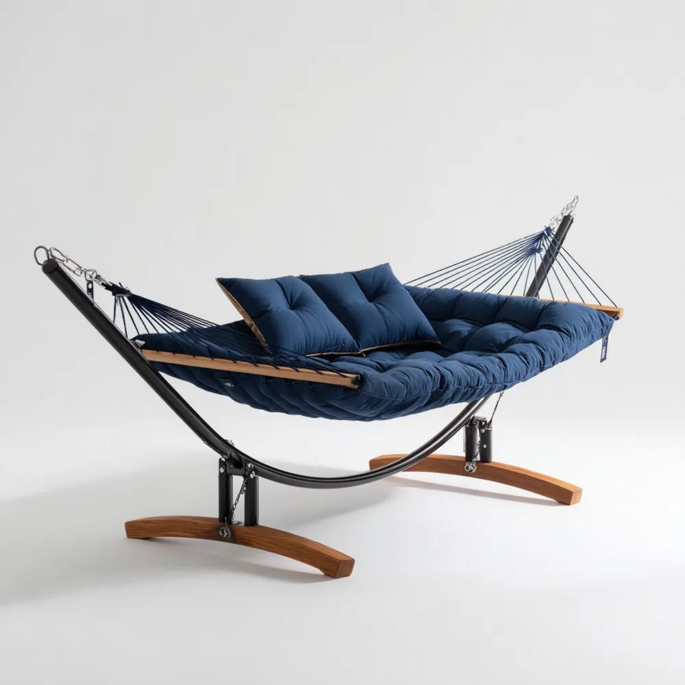 Amaca da Giardino 370x140x130 cm Telaio in Metallo Blu - Design Moderno