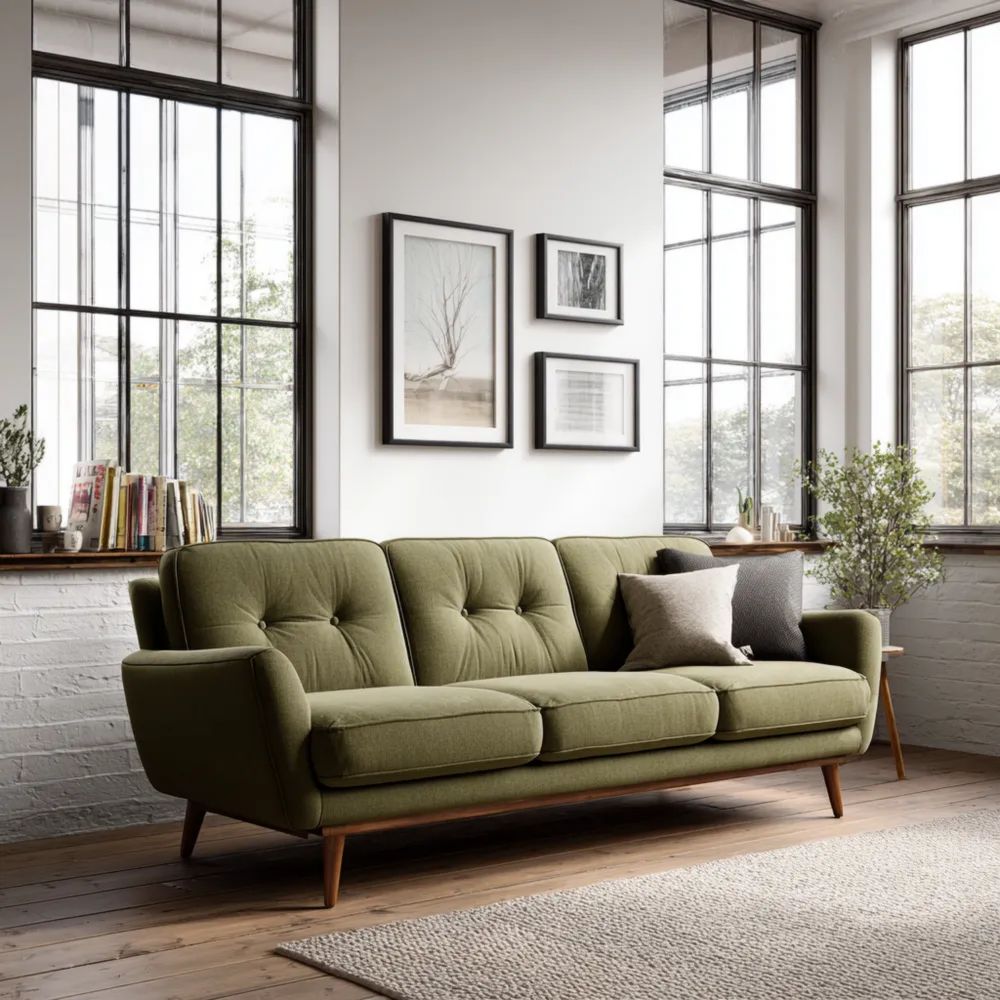 Divano a tre posti in tessuto 215x90x85 cm – Verde Oliva – Design Moderno