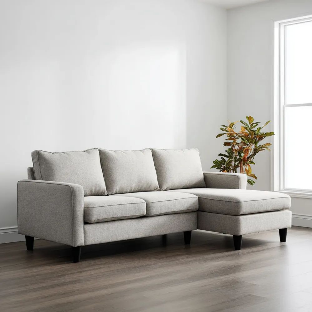 Divano angolare in tessuto 250x160x85 cm - Grigio chiaro