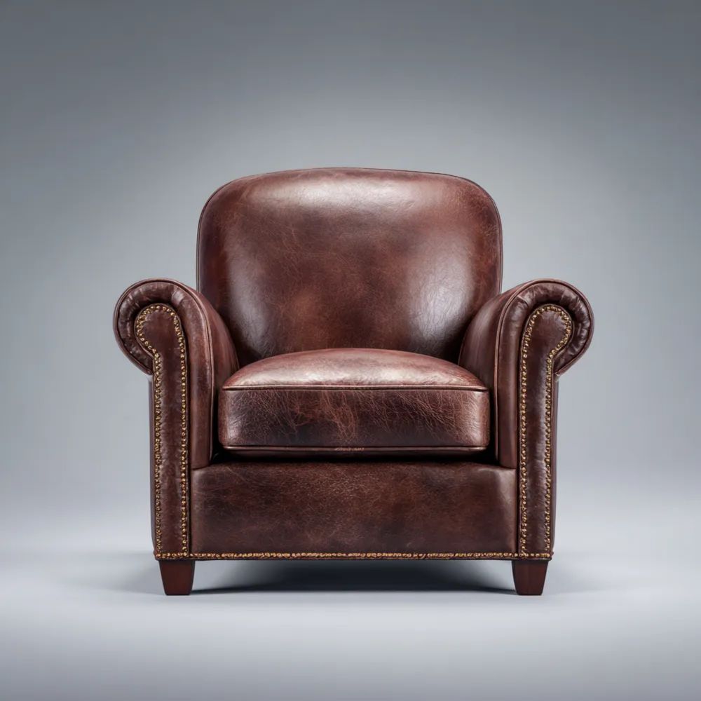 Poltrona in Pelle Marrone 85x90x85 cm - Design Classico