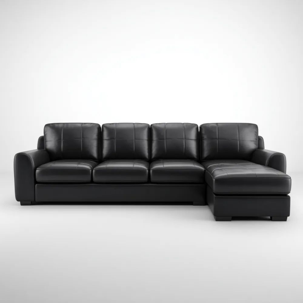 Divano angolare in pelle 250x90x80 cm - Nero - Design contemporaneo