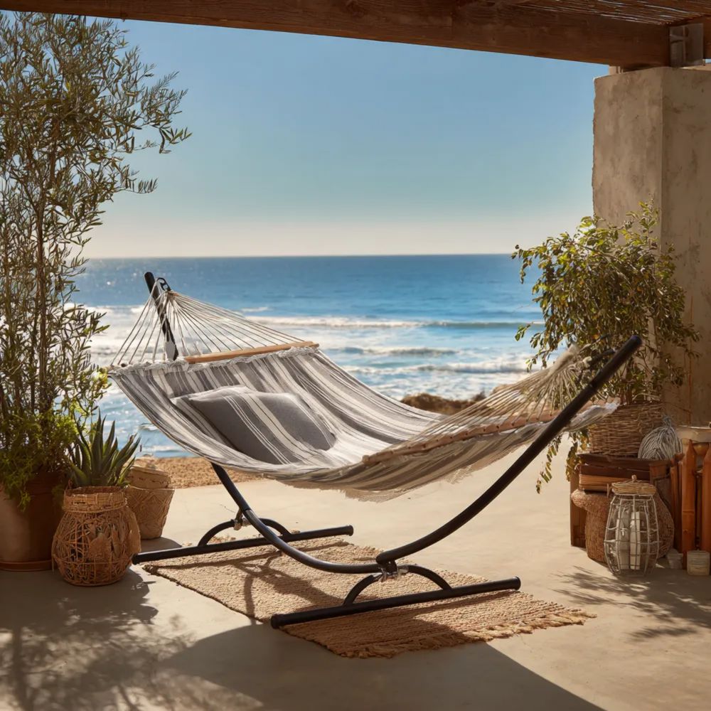 Amaca da Giardino con Supporto 200x150x120 cm - Grigio