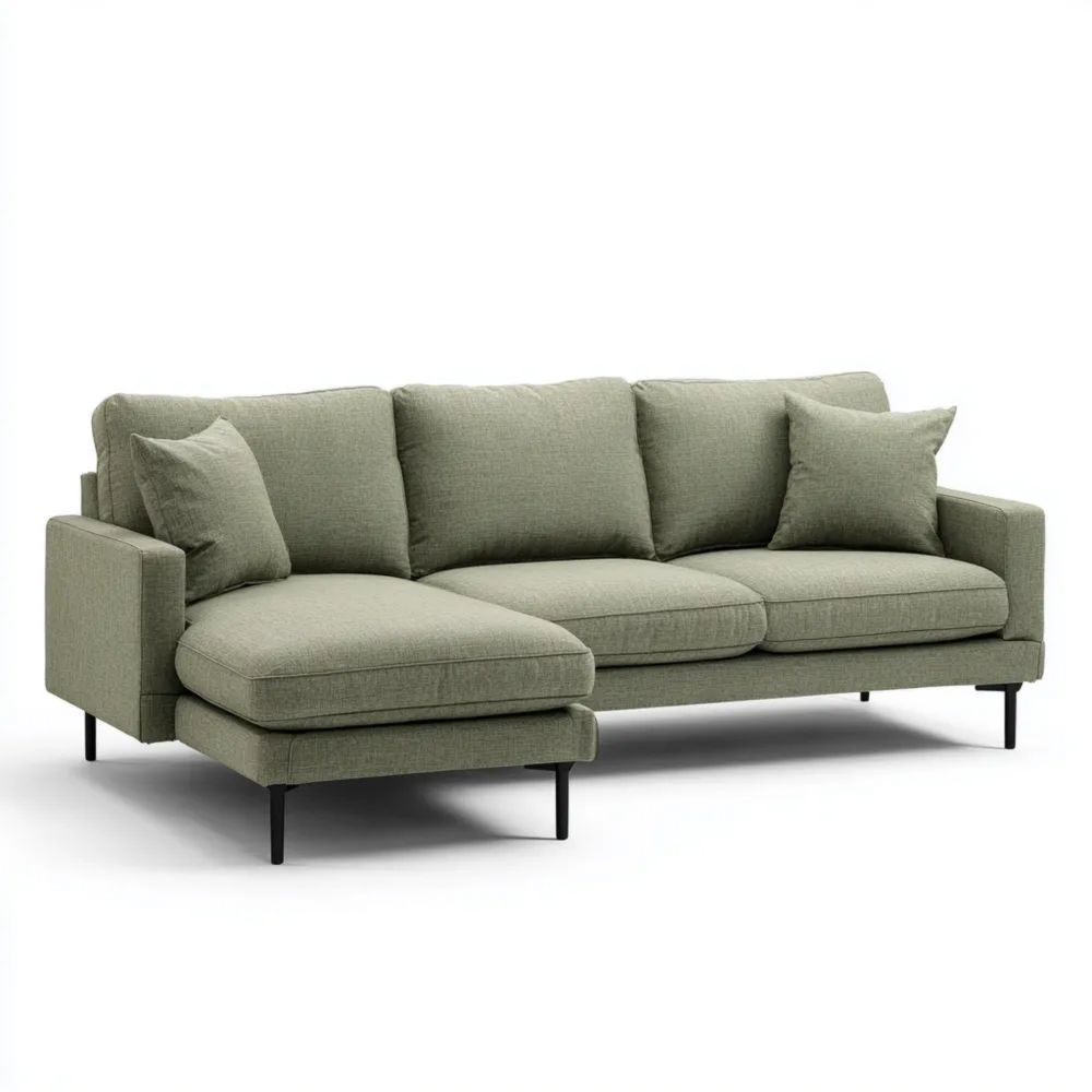 Divano angolare tessuto 210x85x90 cm Verde Oliva - Design Moderno