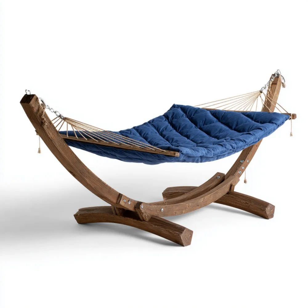 Amaca da Giardino con Supporto - 200x120x100 cm - Cotone e Legno - Blu - Relax all'Aperto