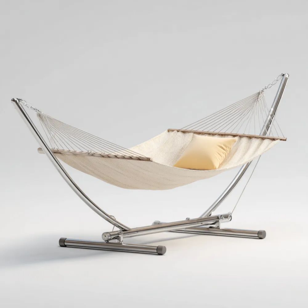 Amaca con Struttura in Acciaio 300x120x120 cm Tela Beige per Giardino - Design Moderno