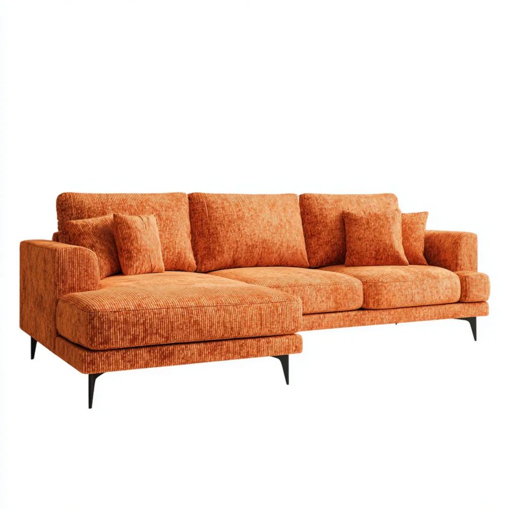 Divano angolare in tessuto a coste 280x150x85 cm - Arancione - Design moderno