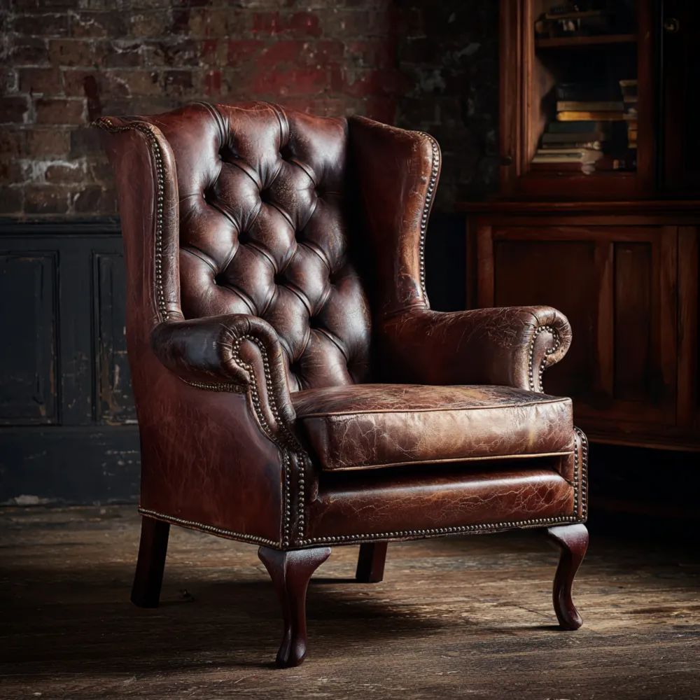 Poltrona in Pelle Marrone 85x100x76 cm – Design Classico