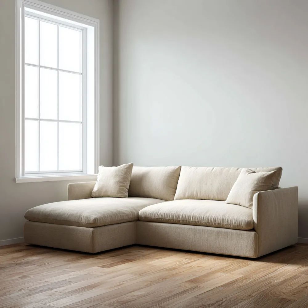 Divano angolare in tessuto Beige 250x150x85 cm – design moderno