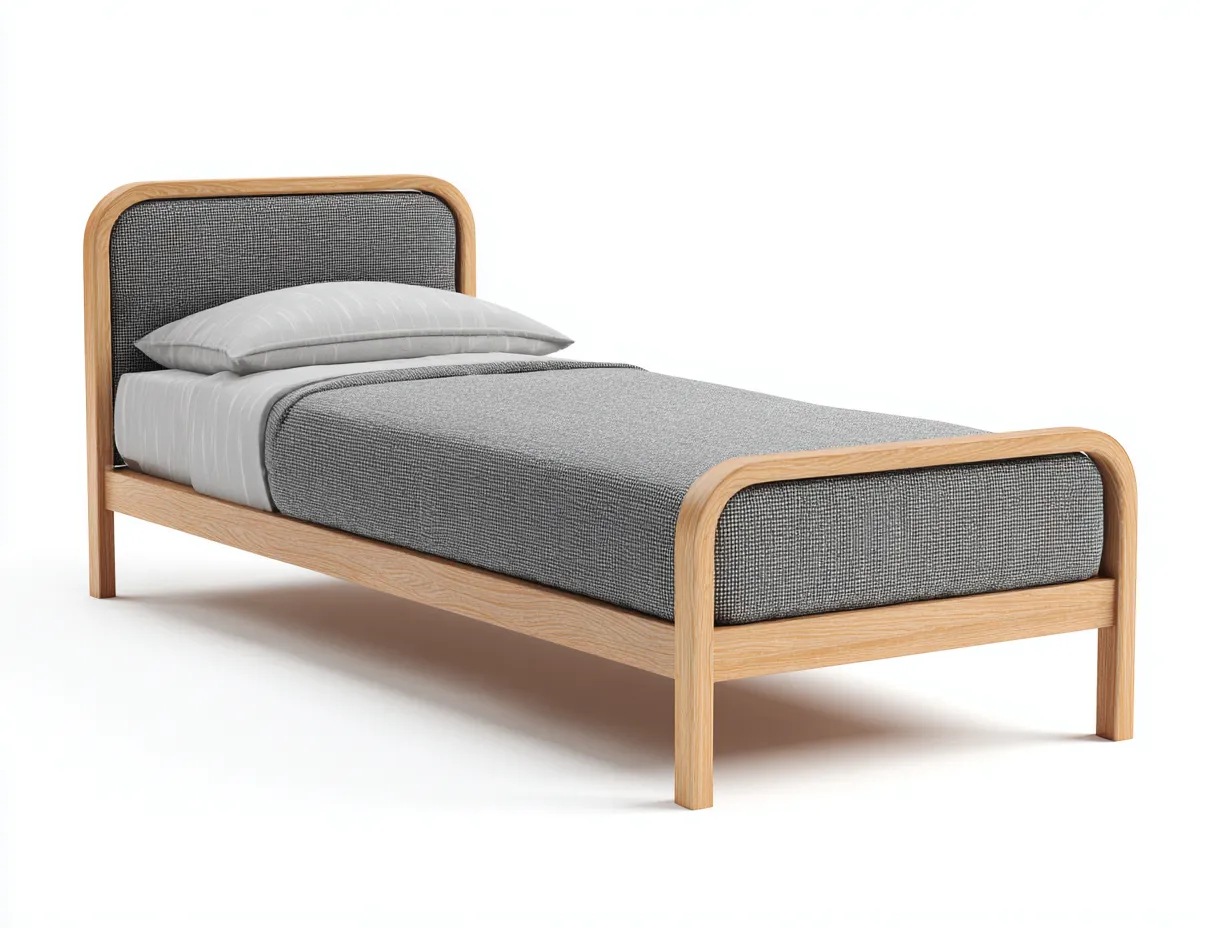 Letto singolo - legno-tessuto - 202x96x94 cm - legno chiaro-grigio - stile moderno-Nookmyhub