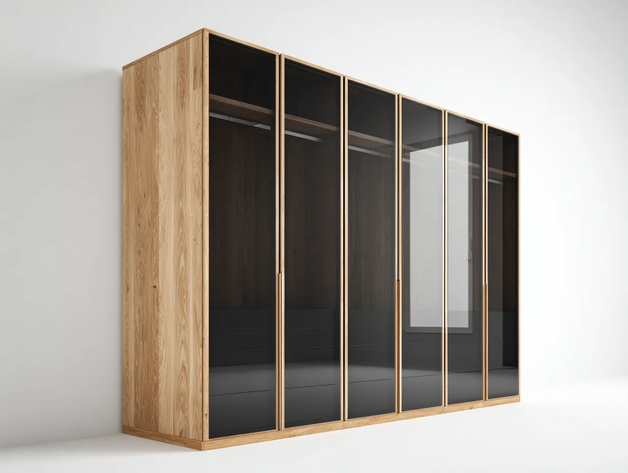 Armadio - pannelli compositi-vetro-metallo - 300x60x215 cm - legno naturale-nero - stile moderno-Nookmyhub