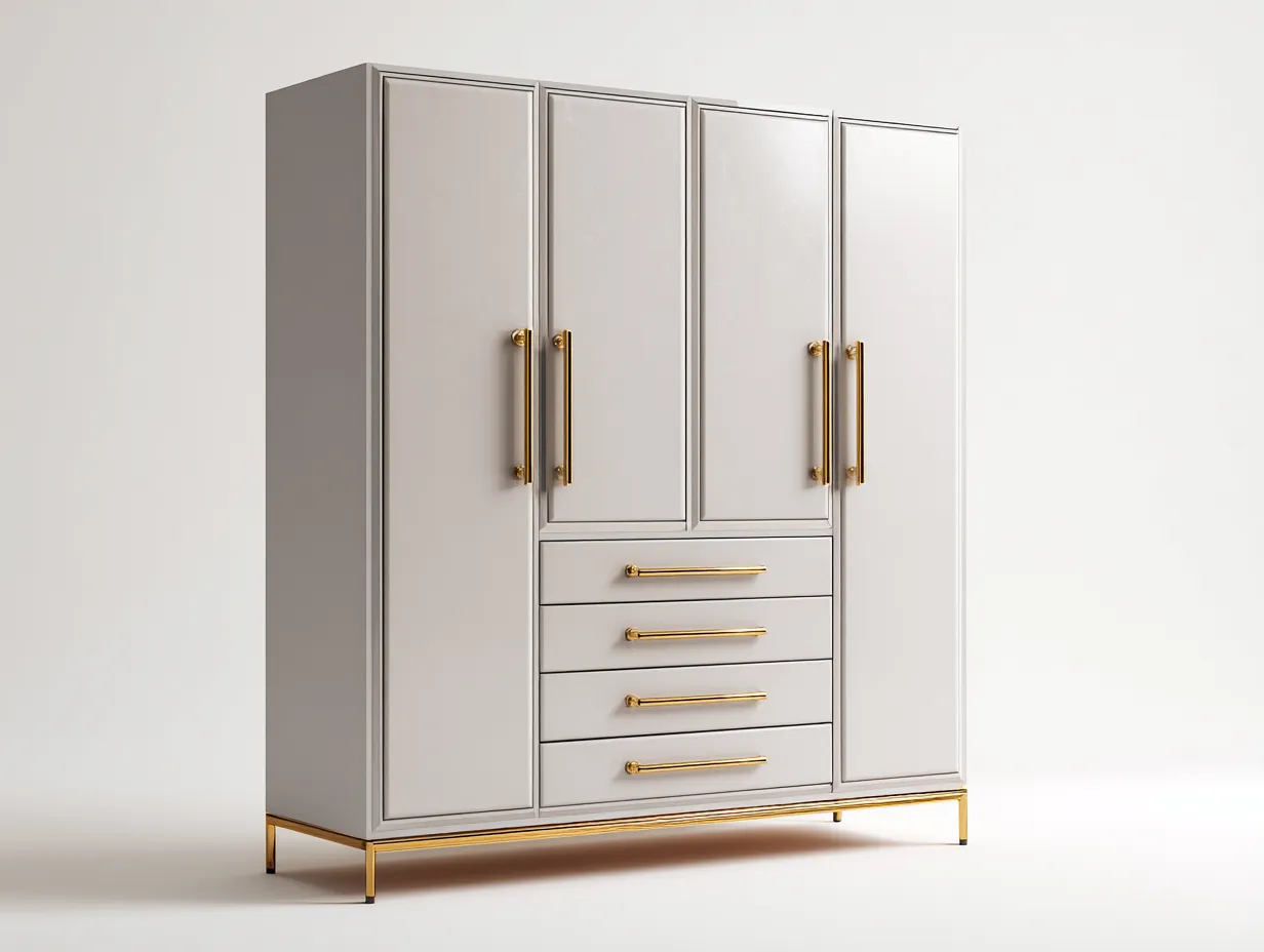 Armadio - pannelli compositi-metallo - 176x58x198 cm - bianco-oro - stile moderno-Nookmyhub