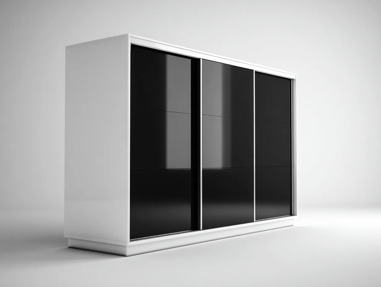 Armadio - pannelli compositi-vetro-metallo - 240x62x200 cm - bianco-nero - stile moderno-Nookmyhub