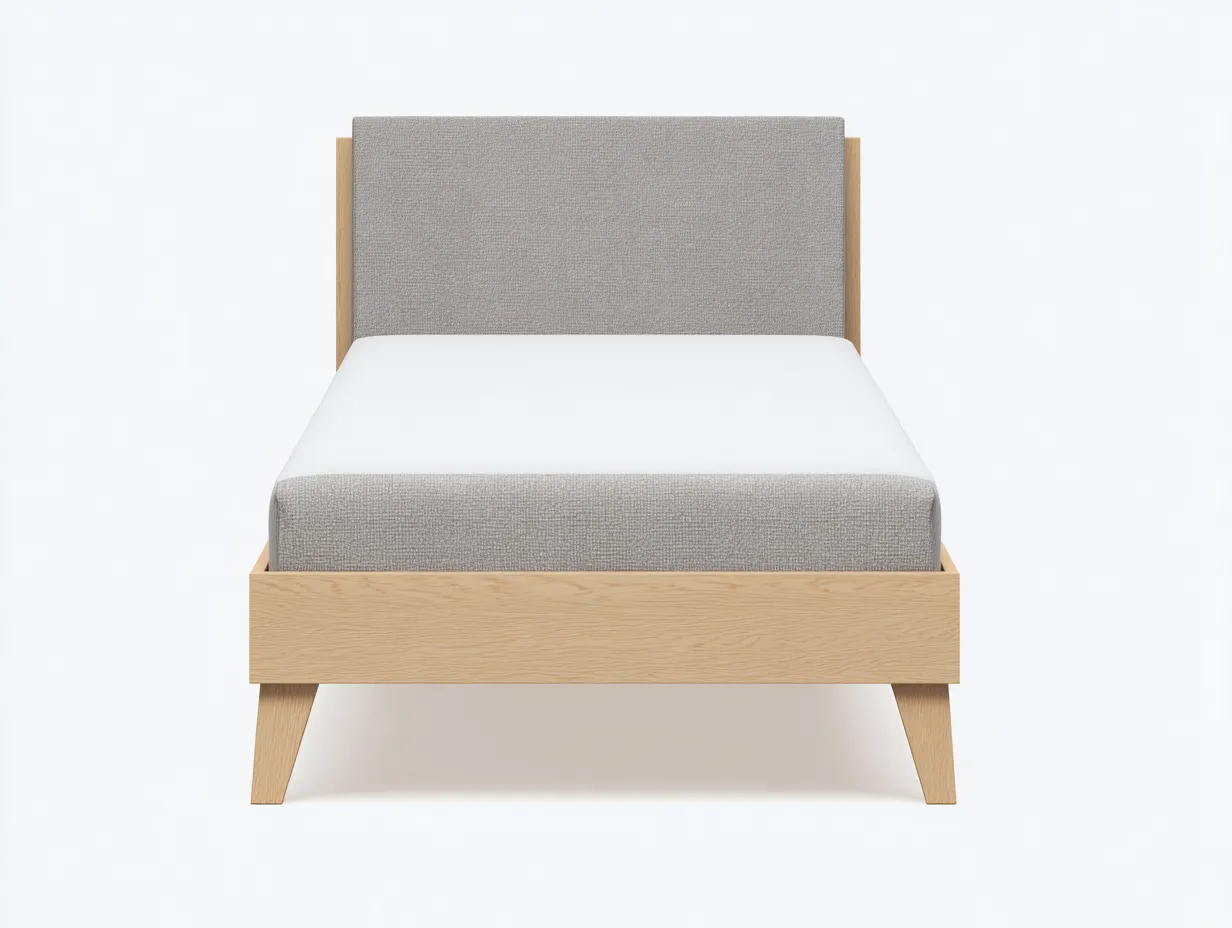 Letto singolo - legno-tessuto - 200x96x92 cm - legno chiaro-grigio chiaro - stile moderno-Nookmyhub