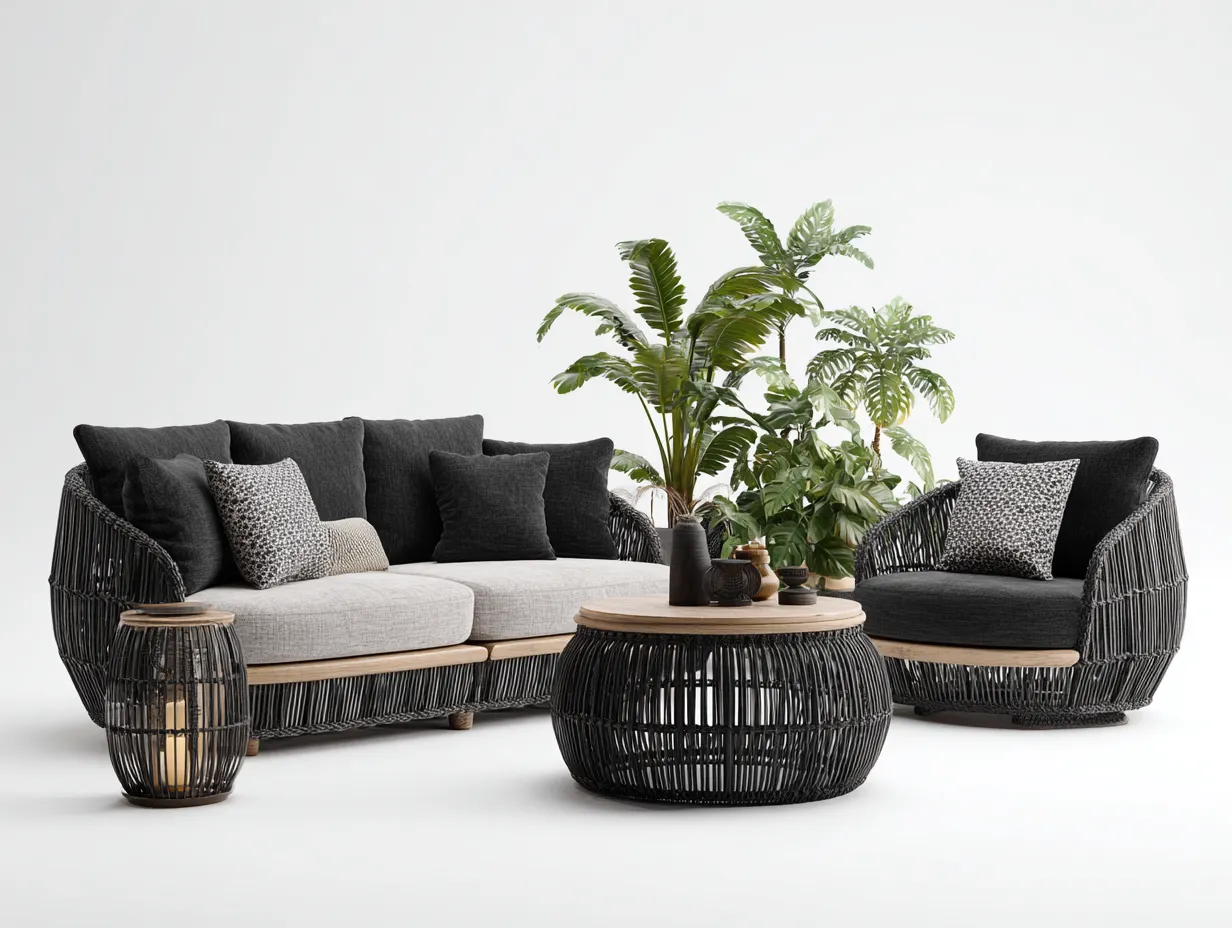 Divani da esterno-rattan sintetico-legno-185x78x80 cm-nero-grigio-design moderno-Nookmyhub