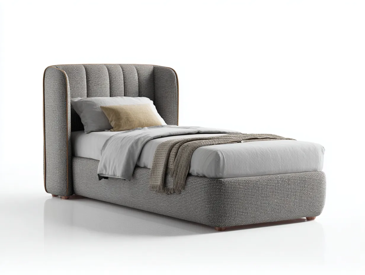 Letto singolo - tessuto-legno - 205x100x110 cm - grigio - stile moderno-Nookmyhub