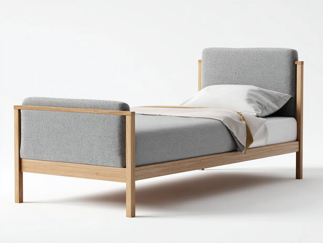 Letto singolo - legno-tessuto - 200x95x92 cm - legno chiaro-grigio - stile moderno-Nookmyhub