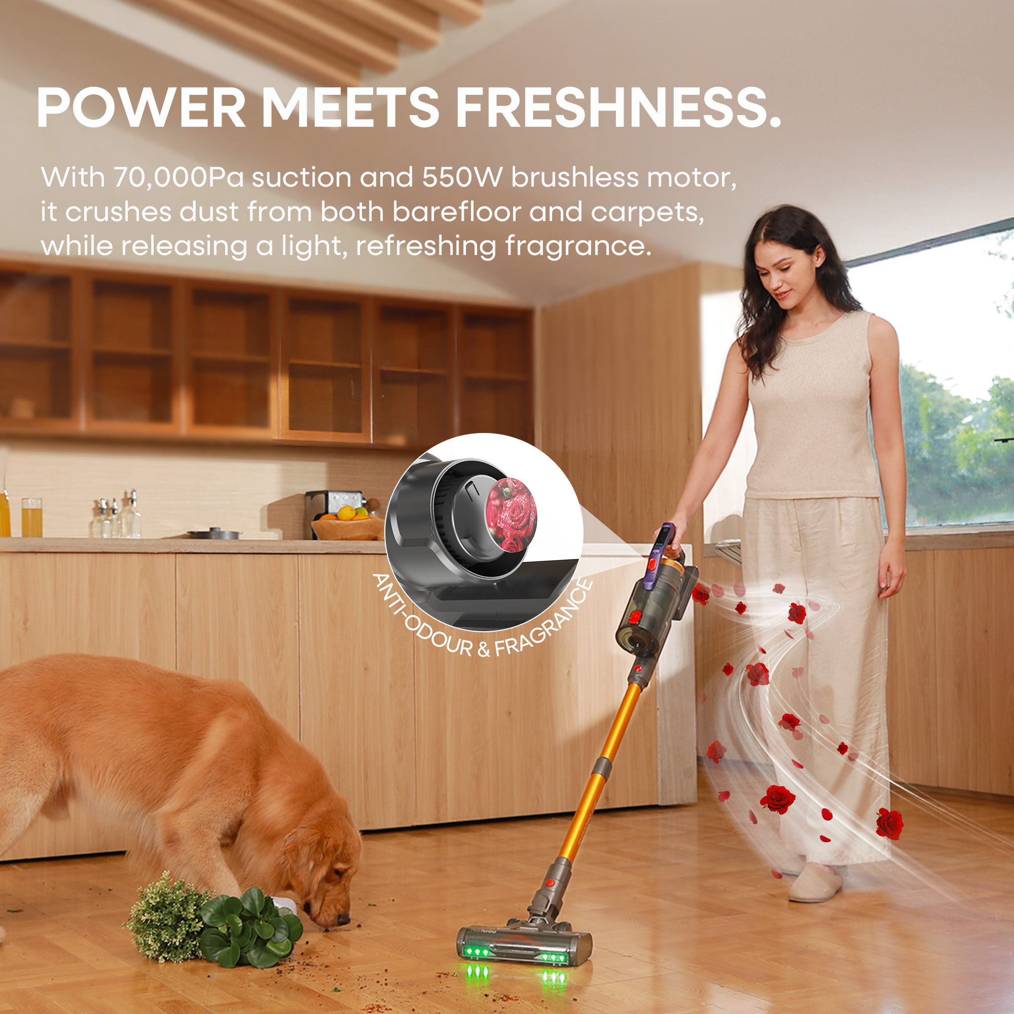 Erabros EV7 Cordless Vacuum Cleaner,70KPa Suction,550W Motor,70Min Runtime,Charging Storage Base