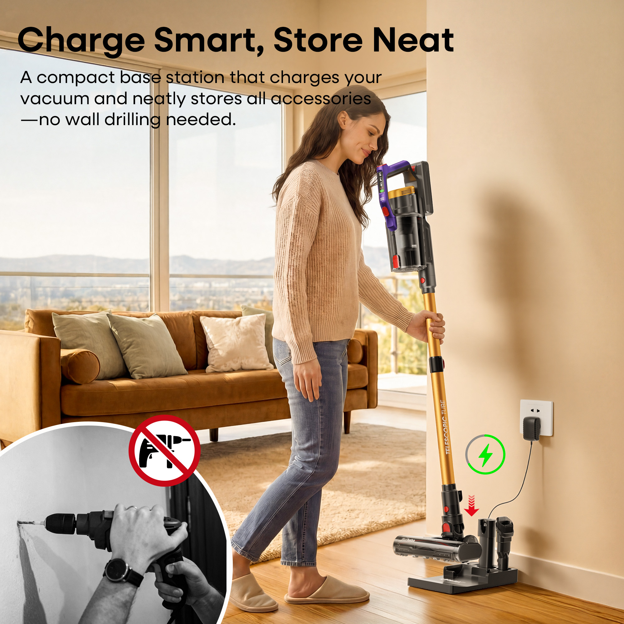 Erabros EV7 Cordless Vacuum Cleaner,70KPa Suction,550W Motor,70Min Runtime,Charging Storage Base