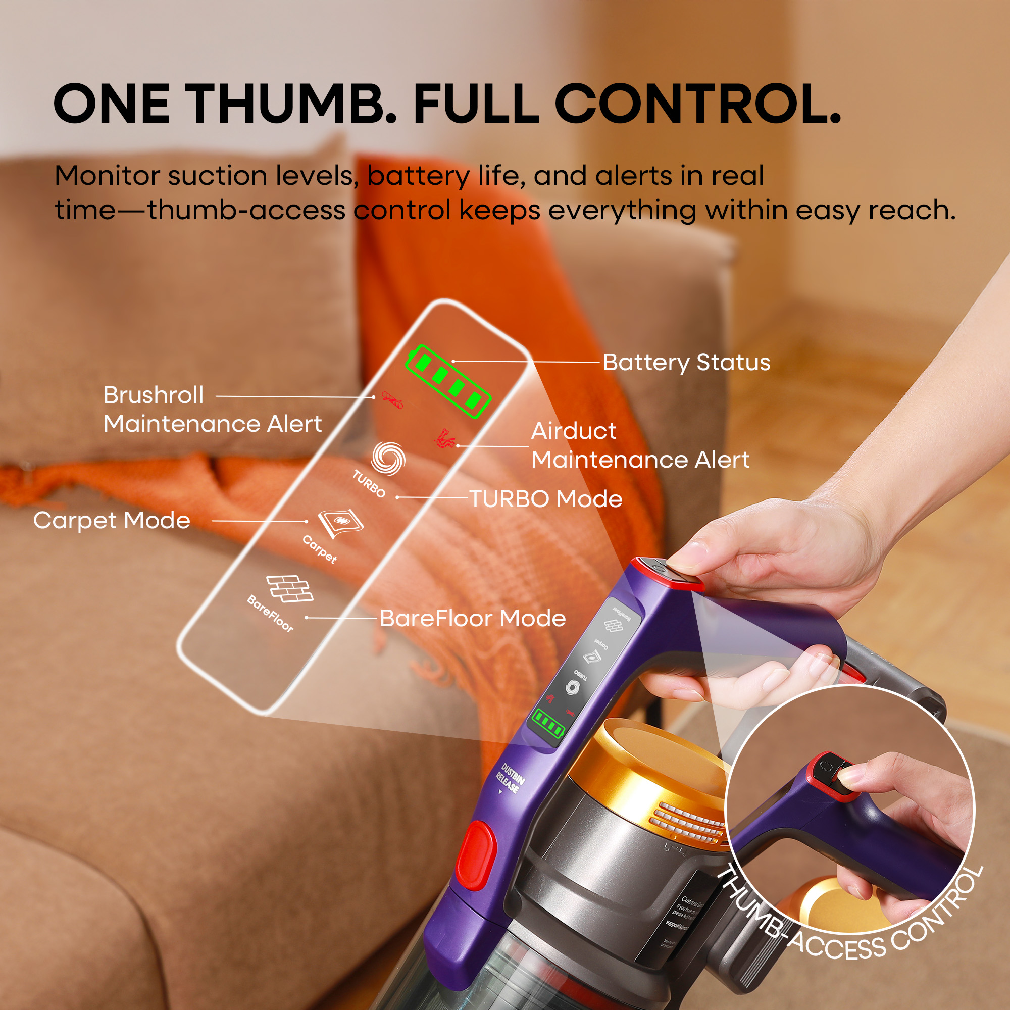 Erabros EV7 Cordless Vacuum Cleaner,70KPa Suction,550W Motor,70Min Runtime,Charging Storage Base