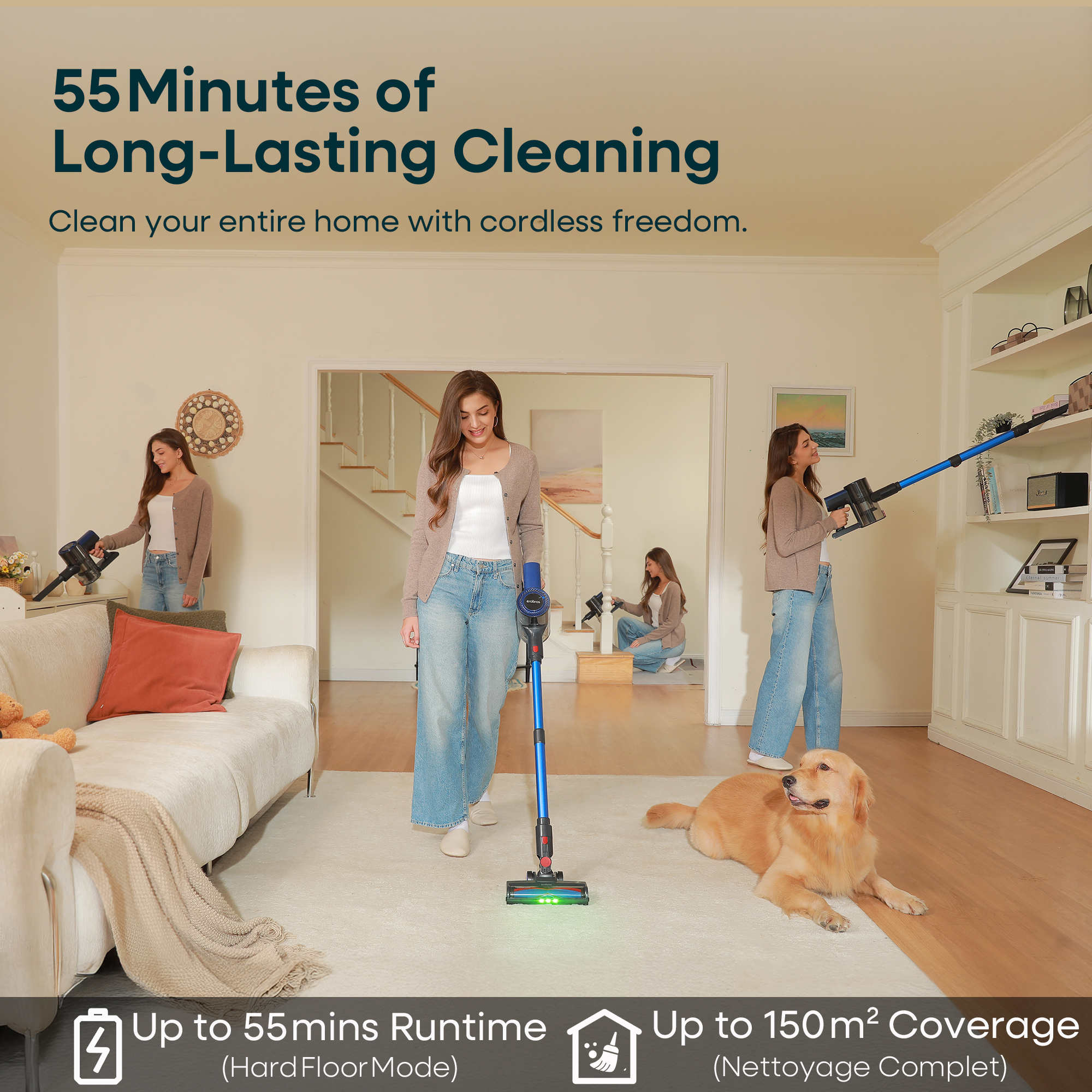 Erabros EV2 450W 55kpa Cordless Vacuum Cleaner High Suction Power Handheld 