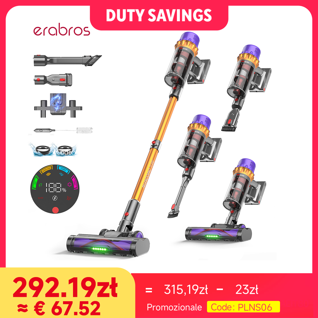 Erabros EV5 550W 70KPA Cordless Vacuum Cleaner Ultra-Strong Suction Power 80Mins Runtime