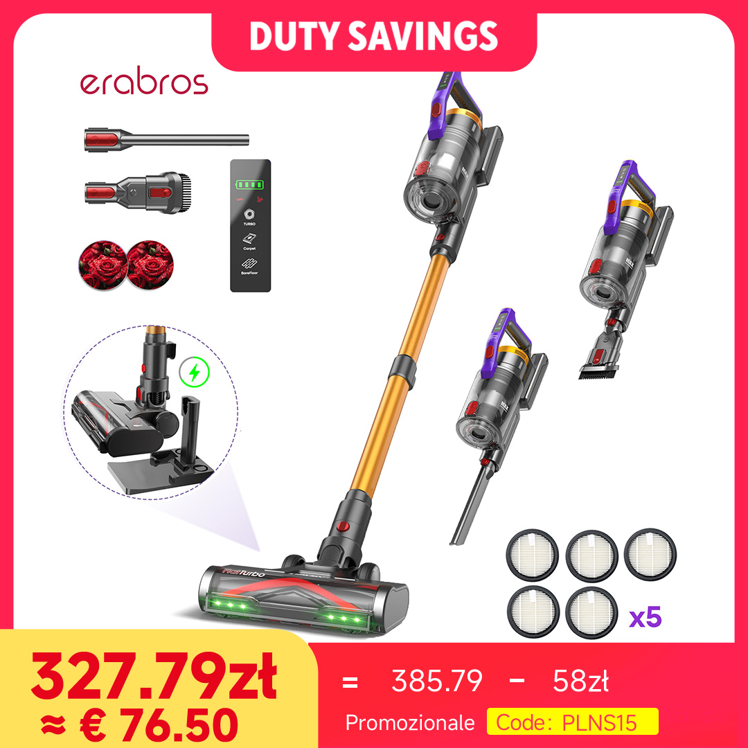 Erabros EV7 Cordless Vacuum Cleaner,70KPa Suction,550W Motor,70Min Runtime