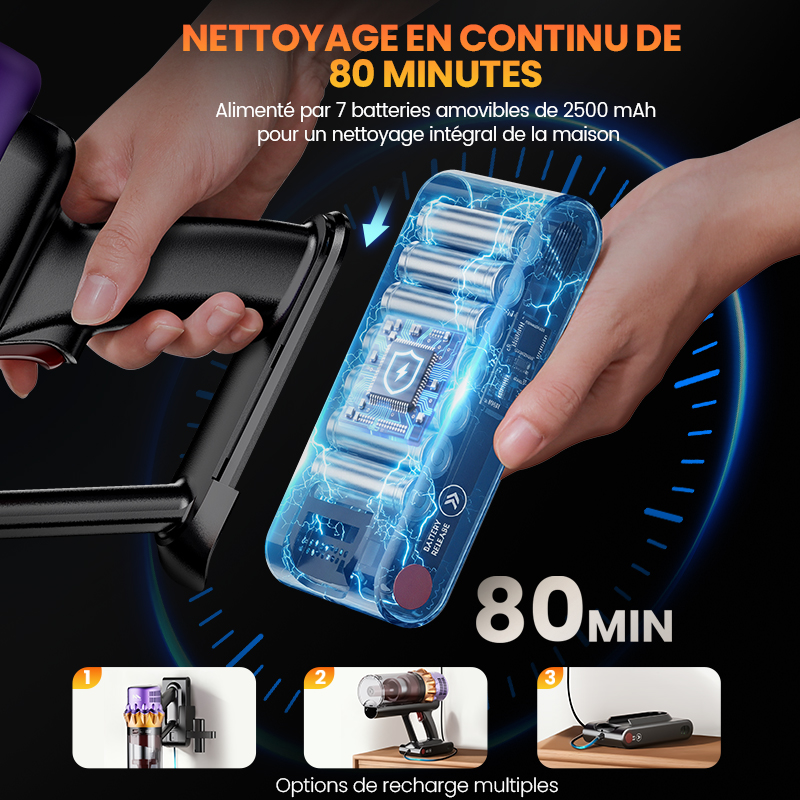 Erabros EV5 550W 70KPA Cordless Vacuum Cleaner Ultra-Strong Suction Power 80Mins Runtime