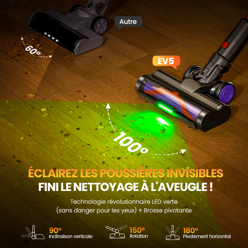 Erabros EV5 550W 70KPA Cordless Vacuum Cleaner Ultra-Strong Suction Power 80Mins Runtime