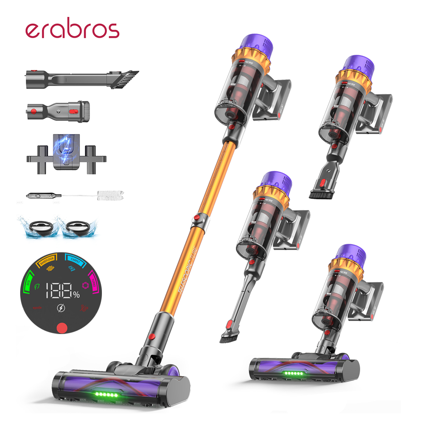 Erabros EV5 550W 70KPA Cordless Vacuum Cleaner Ultra-Strong Suction Power 80Mins Runtime