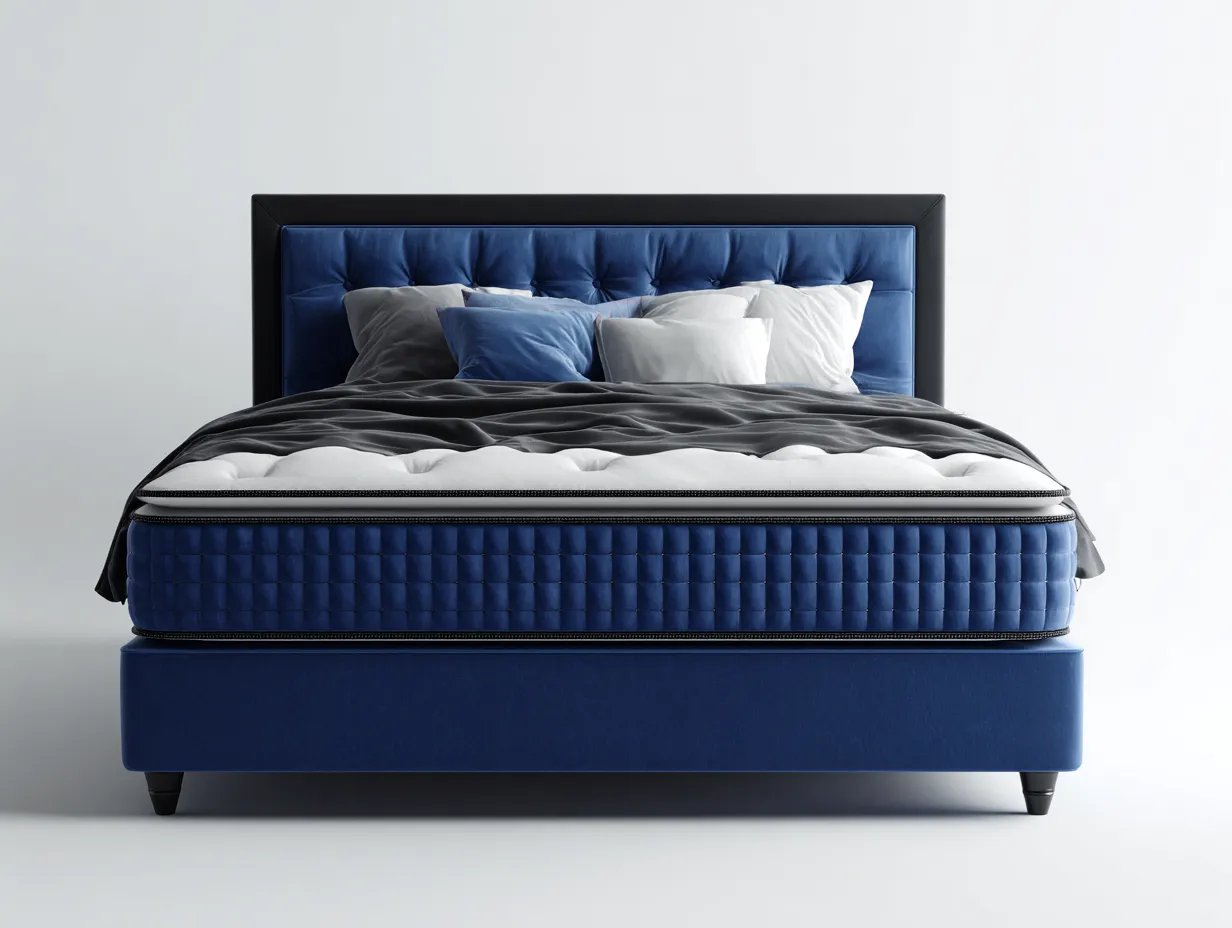 Cama doble tapizada 200x160x120cm tela azul para dormitorio - diseño moderno-Roommybay