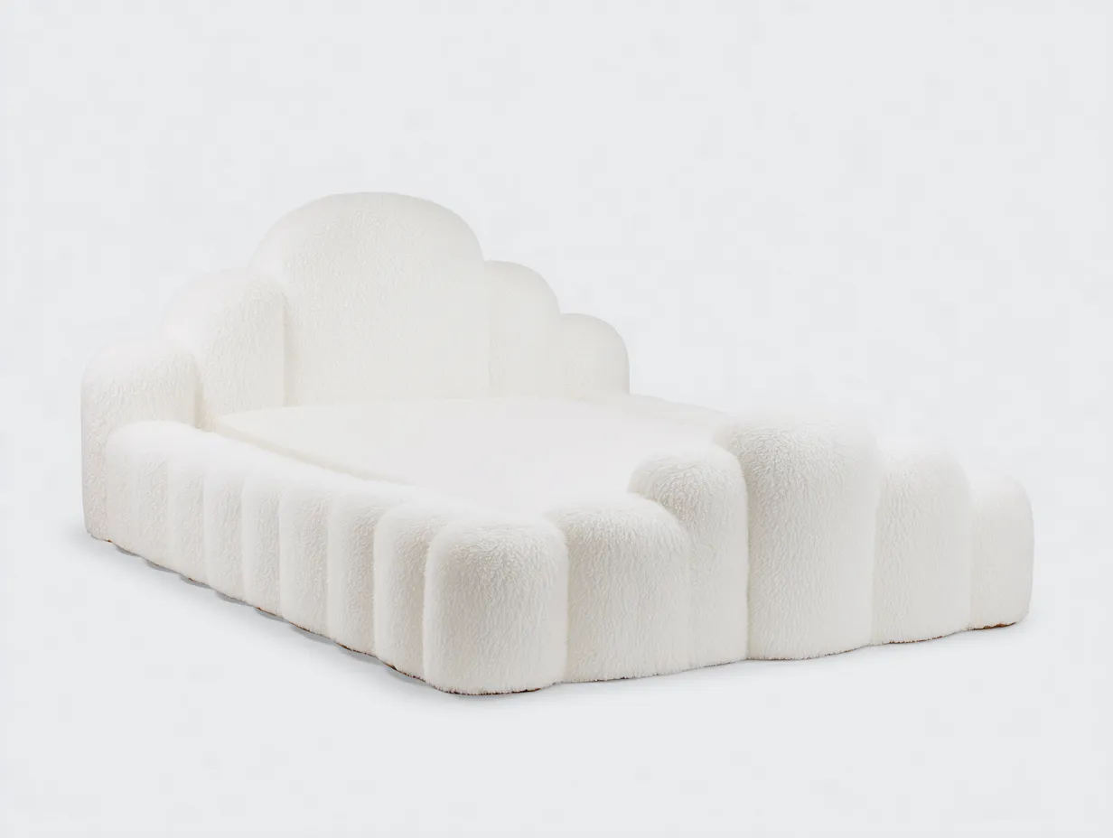 Cama doble tapizada 200x180x95 cm - tejido bouclé blanco - diseño moderno-Roommybay