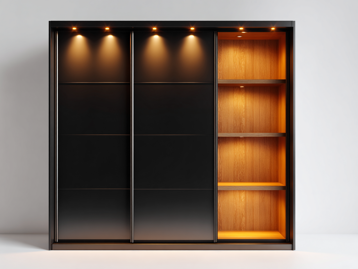 Armario de madera con puertas correderas 200x60x200 cm - Negro-Marrón - Diseño moderno-Roommybay