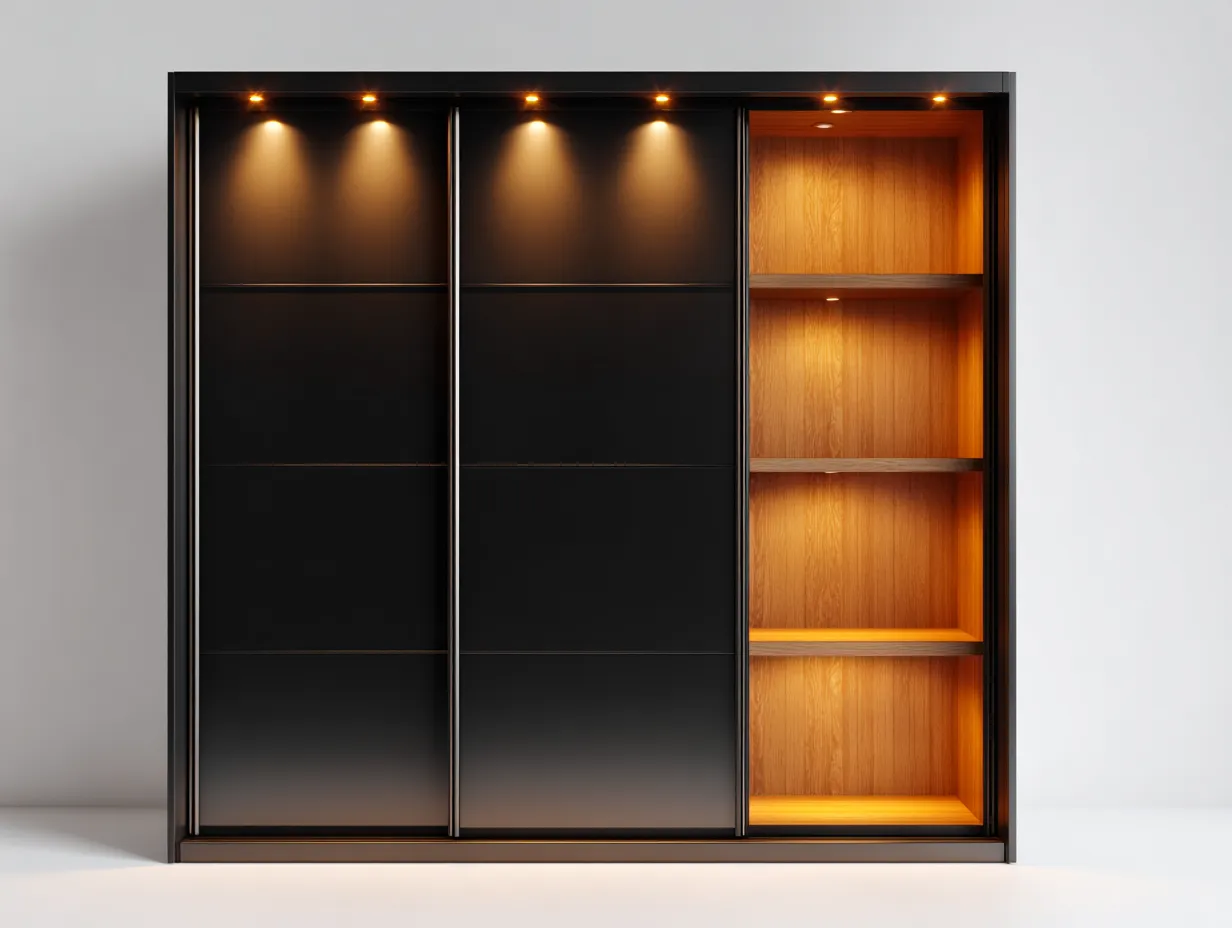 Armario de madera con puertas correderas 200x60x200 cm - Negro-Marrón - Diseño moderno-Roommybay