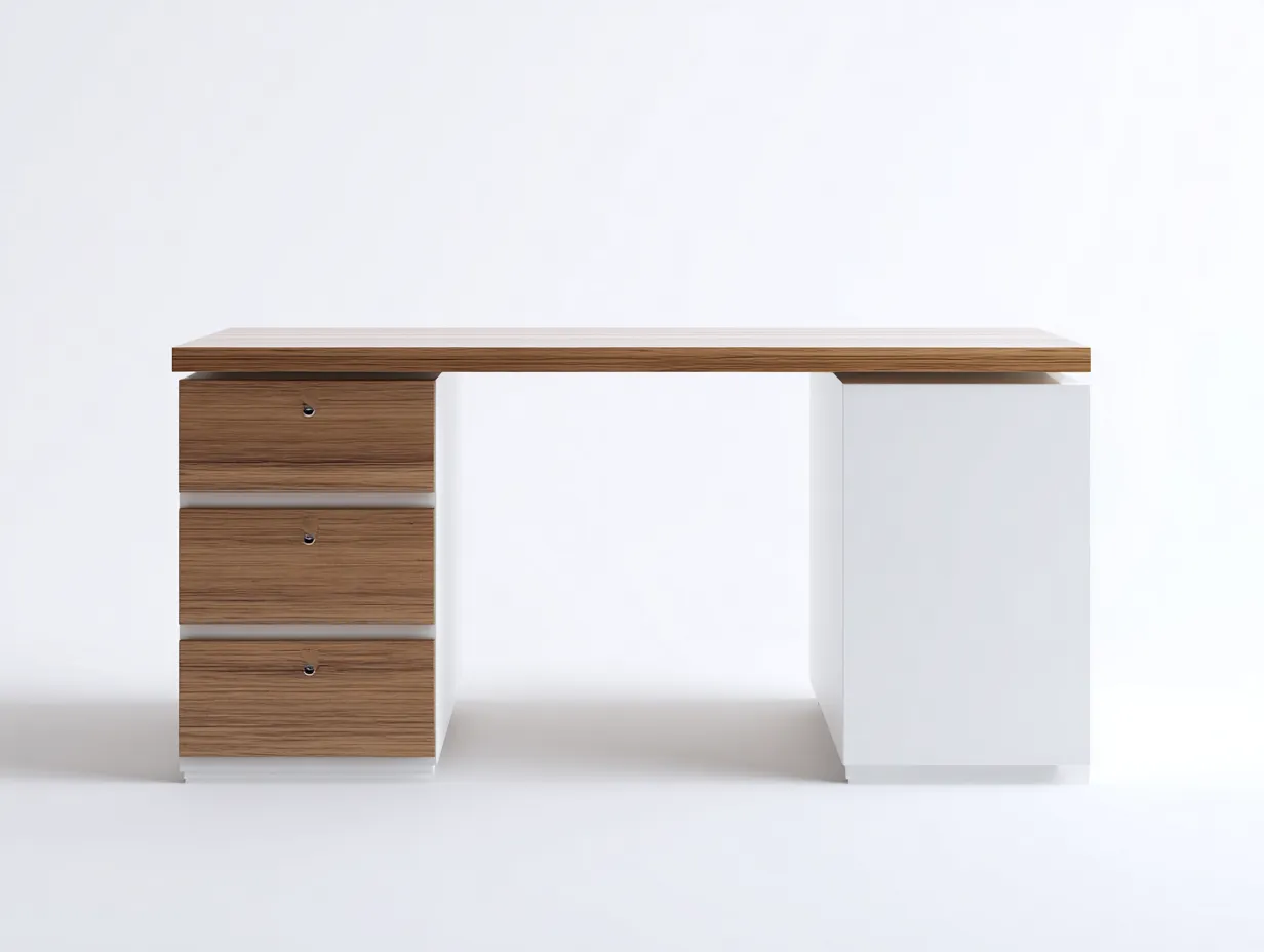 Mesa de oficina de madera 140x60x75 cm - Blanco y madera natural - Diseño moderno-Roommybay