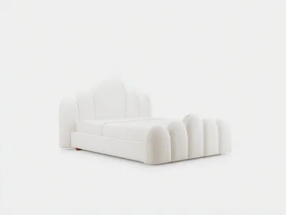 Cama doble tapizada de tejido 200x160x110 cm - Blanco - Diseño moderno-Roommybay
