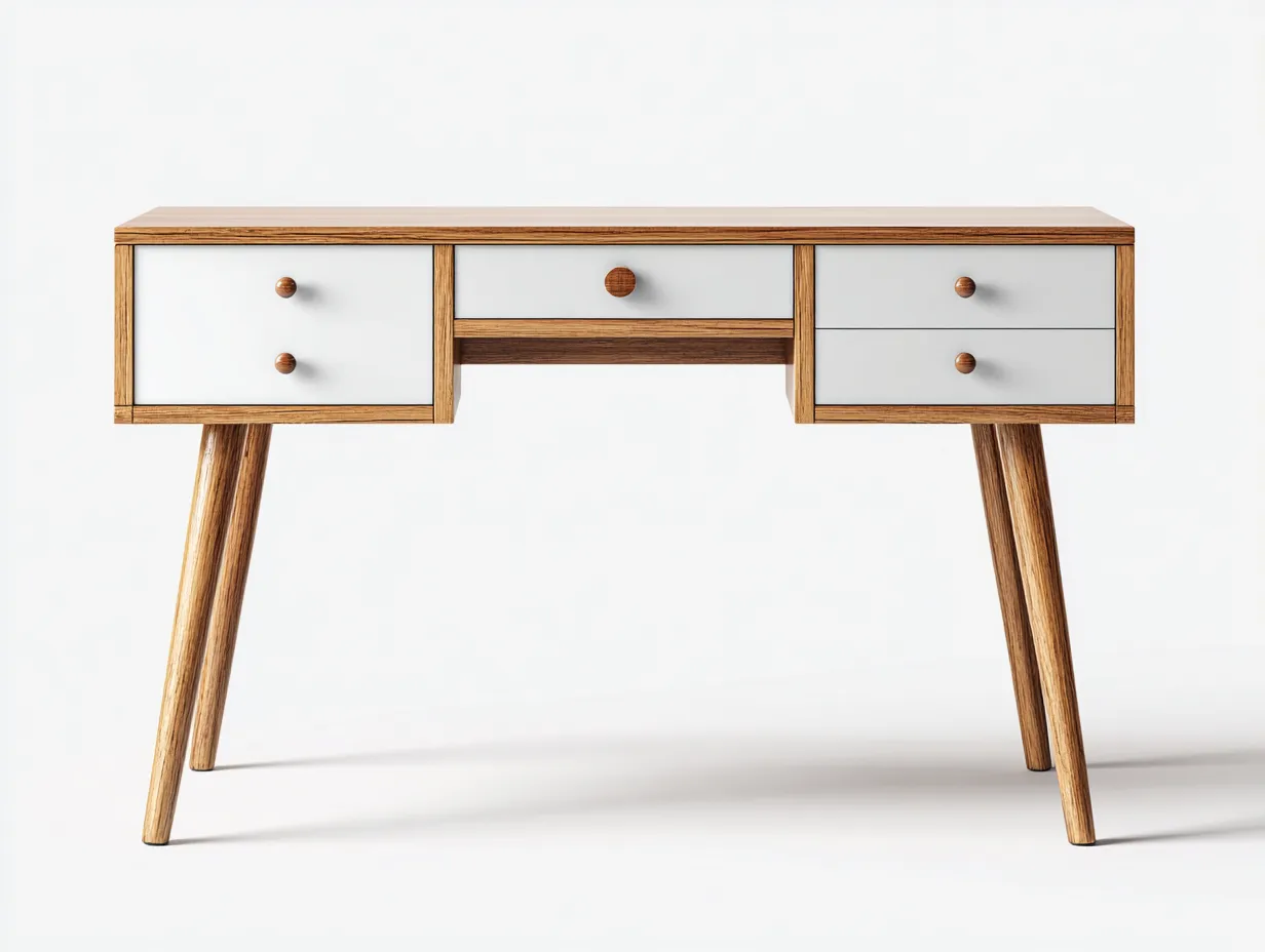 Mesa de oficina de madera con cajones 140x60x75 cm - Blanco y madera natural - Diseño nórdico-Roommybay