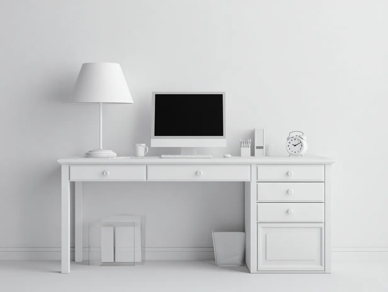 Mesa de oficina de interior 150x65x75 cm - madera con acabado blanco - estilo clásico-Roommybay