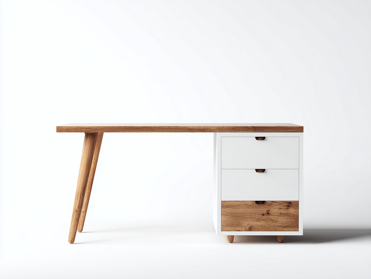 Mesa de oficina con cajones 140x60x75 cm - blanco y madera - diseño nórdico para despacho-Roommybay