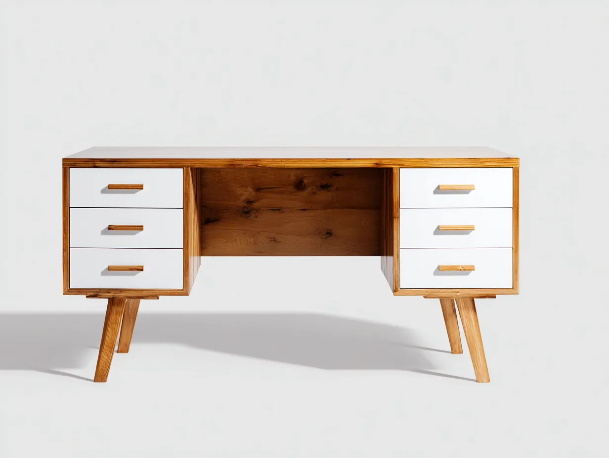 Mesa de oficina madera 140x60x75cm blanco y madera para trabajo - diseño moderno-Roommybay