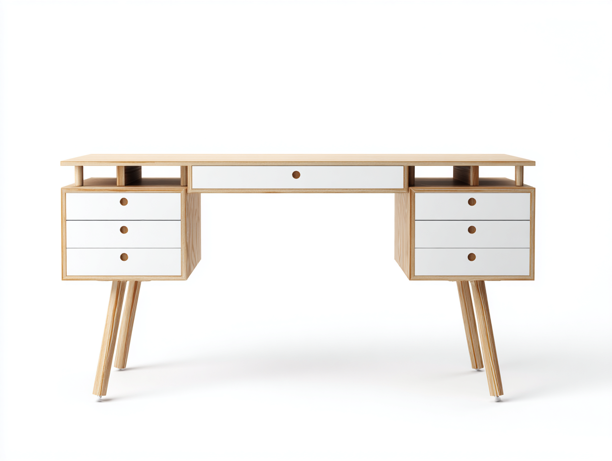 Mesa de oficina de madera 160x60x75 cm - Blanco-Marrón - Diseño moderno-Roommybay