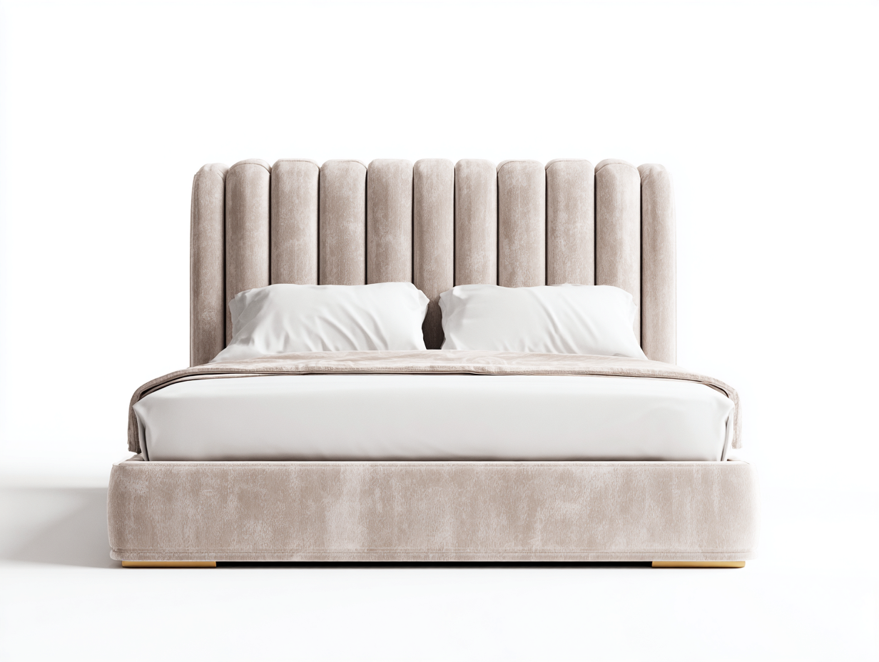Cama doble tapizada con cabecero acolchado 200x160x120 cm - Beige - Diseño elegante-Roommybay