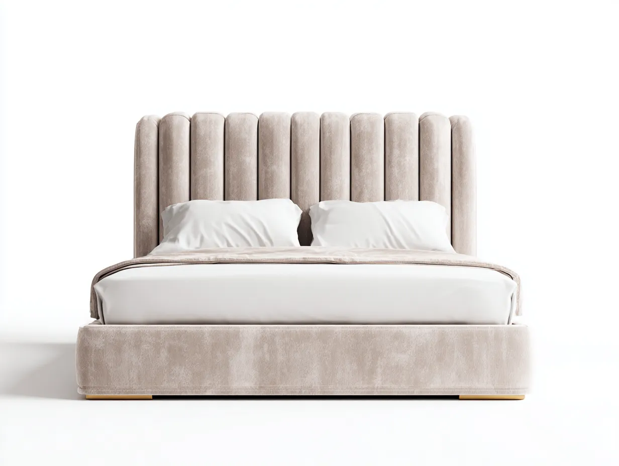 Cama doble tapizada con cabecero acolchado 200x160x120 cm - Beige - Diseño elegante-Roommybay
