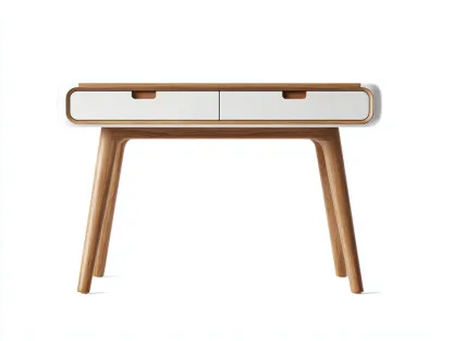 Mesa de oficina con cajones 120x55x75 cm - blanco y madera - diseño moderno para despacho-Roommybay