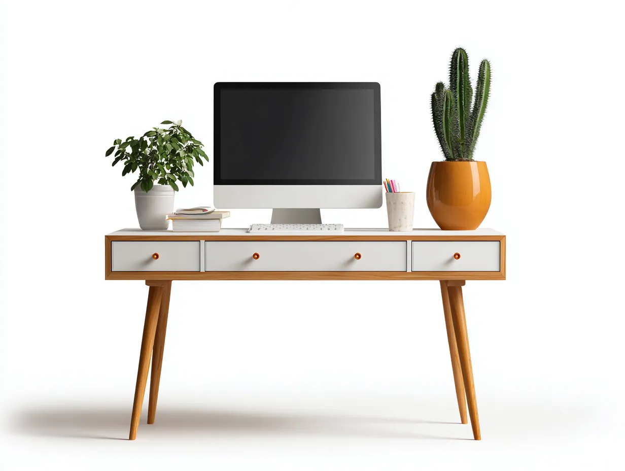 Mesa de oficina de madera 120x55x75 cm - Blanco y madera natural - Diseño moderno-Roommybay