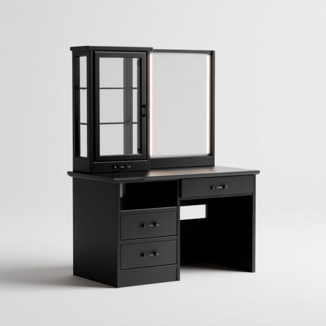 Coiffeuse noire avec vitrine latérale et miroir lumineux-Luonto Furniture