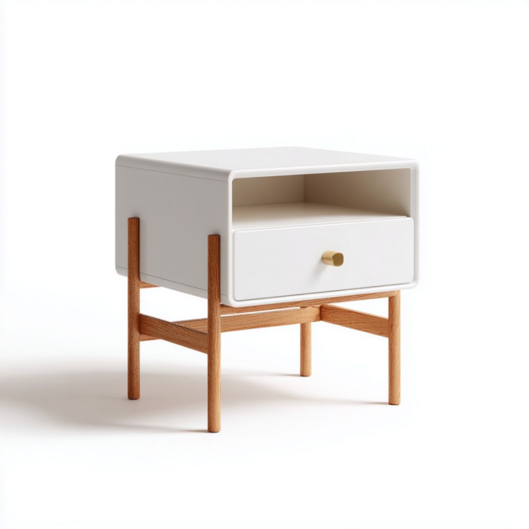 Table de chevet avec tiroir et niche ouverte, blanc et bois-Luonto Furniture