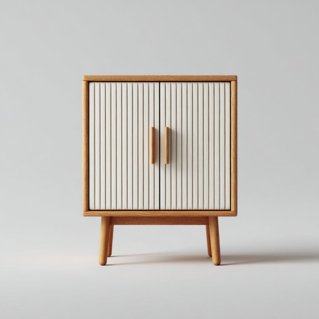 Meuble de chevet à portes rainurées avec structure en bois clair-Luonto Furniture