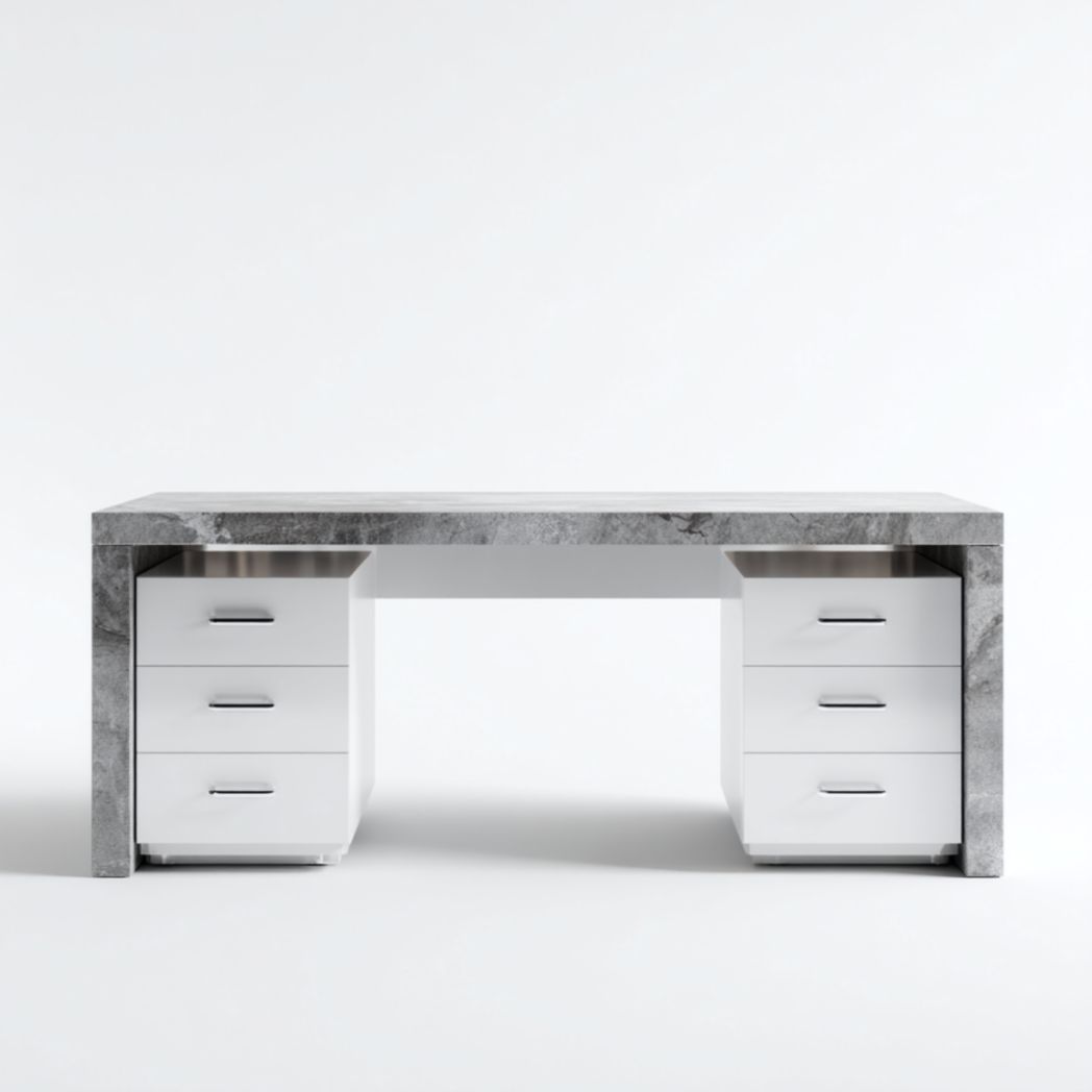 Bureau de direction, texture marbre blanc et gris-Luonto Furniture